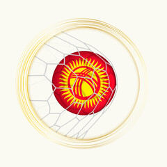 Kyrgyzstan scoring goal, abstract football symbol with illustration of Kyrgyzstan ball in soccer net.