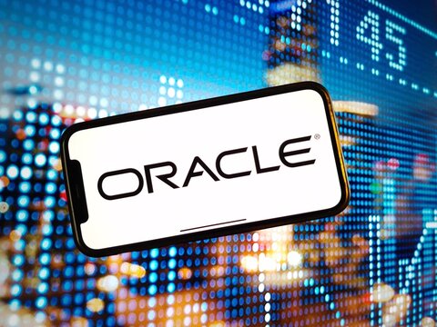Konskie, Poland - January 03, 2024: Oracle Corporation company logo displayed on mobile phone screen
