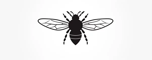 Fotobehang Bee logo in black white color. honey bee icon with hand drawn on white background. © Alena