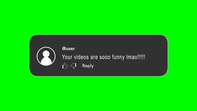 Animation of a positive comment on social media. User commenting &bdquo;Your videos are sooo funny lmao!!!&ldquo; underneath a video. 