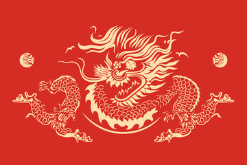 Gold china dragon for sticker label 