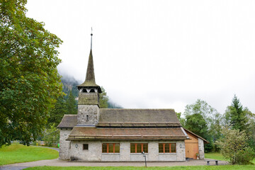 Fototapeta na wymiar Old Marienkirche church in Kandersteg Switzerland 