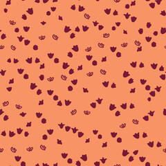 Cute, small flower crown seamless repeat pattern. Random placed, vector minimal aop all over surface print on apricot crush background.