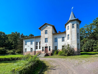 The old building of the Hunting Palace in Nowa Maziernia in the Lublin Voivodeship in Poland, currently a training center of the State Forests - obrazy, fototapety, plakaty