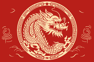 vector china dragon symbol logo label sticker