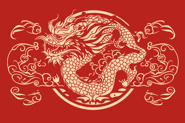 Vector china oriental dragon symbol logo red background