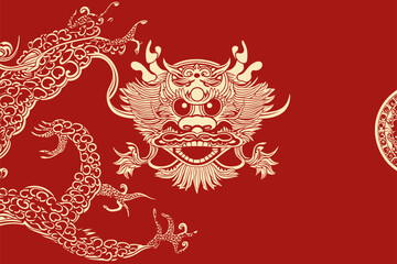 Vector china oriental dragon symbol logo red background