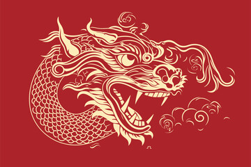 Vector china oriental dragon symbol logo red background