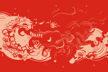 Vector china oriental dragon symbol logo red background