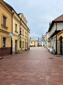 Zamosc, Poland, September 3, 2023: Fragment of the buildings of the old town of Zamosc in Poland