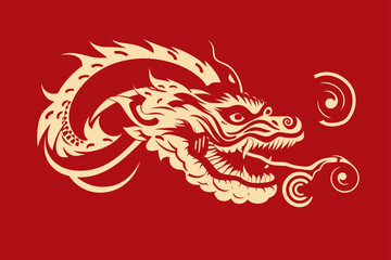 Vector china oriental dragon symbol logo red background