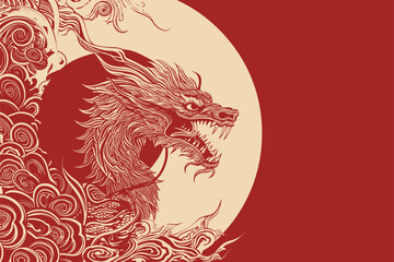 Vector china oriental dragon symbol logo red background