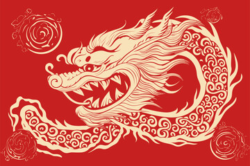 Vector china oriental dragon symbol logo red background