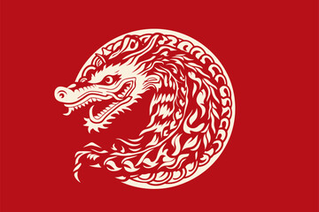 Vector china oriental dragon symbol logo red background
