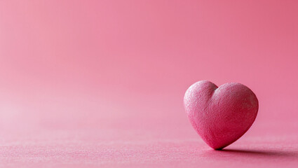 Obraz premium Red heart on pink background. One heart-shaped object is located to the side, there is space for text.