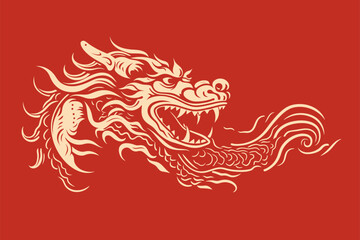 Vector gold china oriental dragon logo symbole sticker label red background