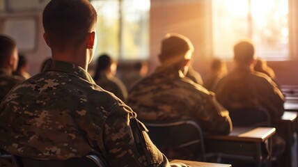 Soldiers in uniform attending a military briefing