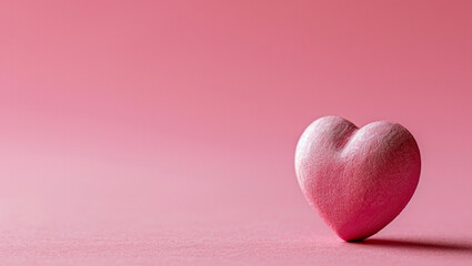Fototapeta premium Red heart on pink background. One heart-shaped object is located to the side, there is space for text.