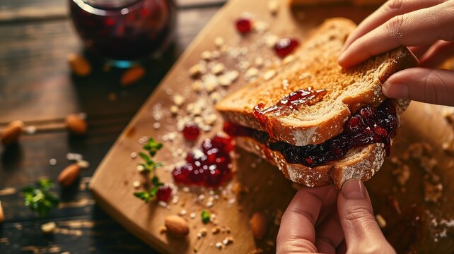 Preparing a peanut butter and jelly sandwich