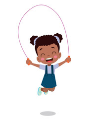 cute and happy kids jumping rope