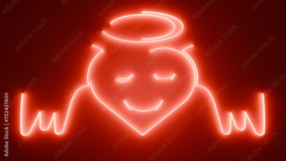 Poster loop 3d animation of a red background on which glowing lines draw a heart with wings and a halo. a h