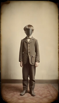 creepy kids vintage photos wearing gas mask - Generative AI