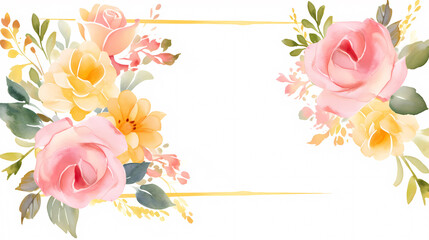 Floral frame with watercolor flowers, decorative flower background pattern, watercolor floral border background