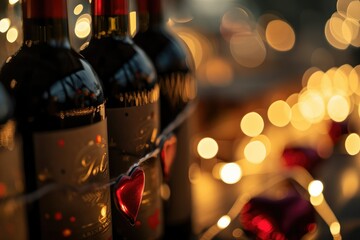 A bottle of wine with a custom love label, ready to be uncorked in celebration of Valentine's Day and the special bond shared between partners. - obrazy, fototapety, plakaty