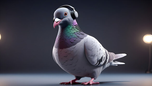 Pidgeon wearing headphone - Generative AI