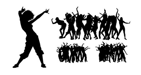 Set of silhouettes of dancing people. hand drawing. Not AI, Vector illustration - obrazy, fototapety, plakaty