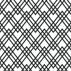 Seamless monochromatic geometric pattern with interconnecting lines and shapes