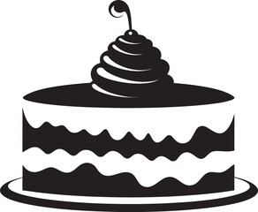 Black Cake Vector Logo Designing Sweetness Charm in Layers Black Cake Iconic Emblem Design