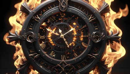 Fototapeta na wymiar clock on fire, time waste, time is burning - Generative AI