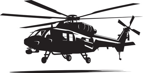 Fototapeta premium Sleek Guardian Iconic Black Combat Helicopter Aerial Precision Emblematic Black Helicopter