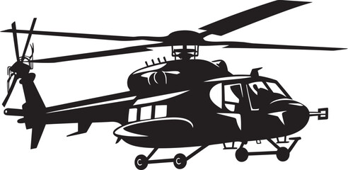 Elegant Precision Vector Black Helicopter Iconic Representation Sleek Warrior Black Combat Helicopter Emblematic Concept