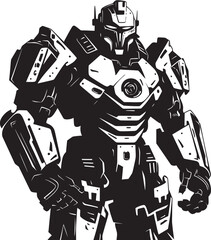 Battlefield Defender Vector Black Armed Android Symbol Elegant Sentinel Black Combat Robot Emblematic Identity