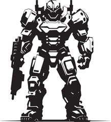 Stealth Avenger Black Armed Robot Iconic Design Robotic Sentinel Vector Black Combat Machine Icon