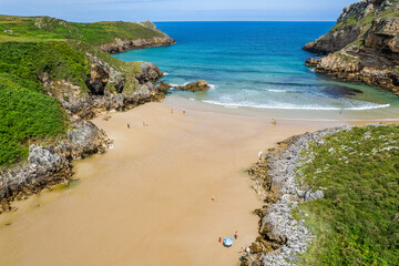 Aerial view of Playa de fuentes near San Vicente de la Barquera in North Spain, Europe