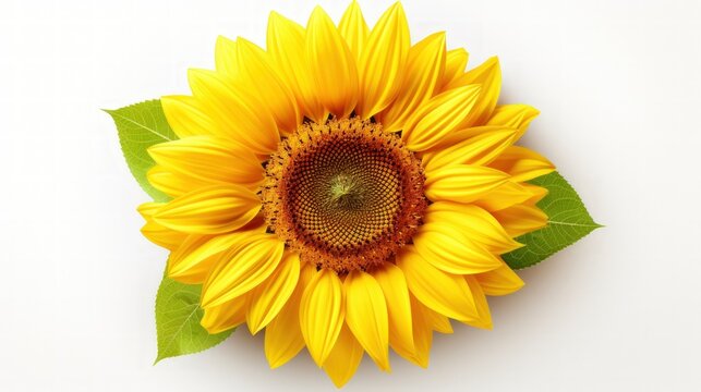 Closeup a yellow sunflower flower isolated on a white background. Generate AI image