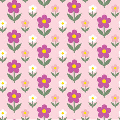 Seamless pattern with hand drawn cute colorful wild flowers