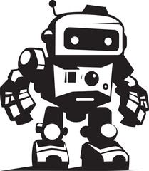 Fototapeta premium Bitty Battler Cute Tiny Combat Bot Symbol Miniature Guardian Black Vector Combat Robot Emblem