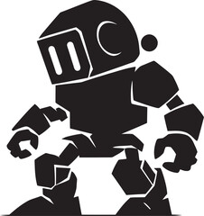 Obraz premium Mini Mech Tiny Combat Robot in Black Vector Logo Adorable Defender Cute Tiny Combat Bot Emblem