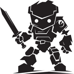 Micro Guardian Black Vector Combat Robot Symbol Sweet Sentinel Cute Tiny Combat Bot Emblem