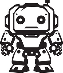 Petite Protector Cute Tiny Combat Bot Logo Micro Guardian Black Vector Combat Robot Symbol