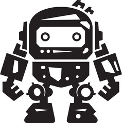 Little Warrior Cute Tiny Combat Bot Icon Tiny Trooper Combat Robot in Black Vector