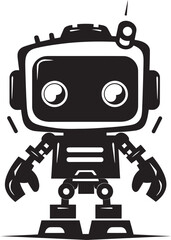 Adorable Defender Cute Tiny Combat Bot Emblem Pocket Protector Black Vector Cute Combat Robot Icon