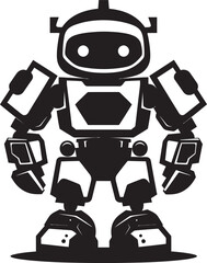 Bitty Battler Cute Tiny Combat Bot Symbol Miniature Guardian Black Vector Combat Robot Emblem
