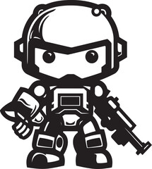 Mini Mech Tiny Combat Robot in Black Vector Logo Adorable Defender Cute Tiny Combat Bot Emblem