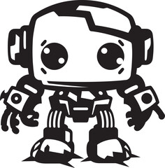Miniature Guardian Black Vector Combat Robot Emblem Little Warrior Cute Tiny Combat Bot Icon
