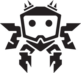 Bitty Battler Cute Tiny Combat Bot Symbol Miniature Guardian Black Vector Combat Robot Emblem